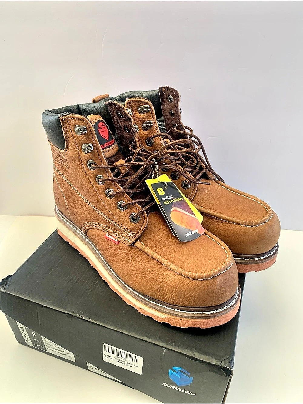 SUREWAY Mens Heavy Duty Wedge Steel Toe Work Boots Size 9